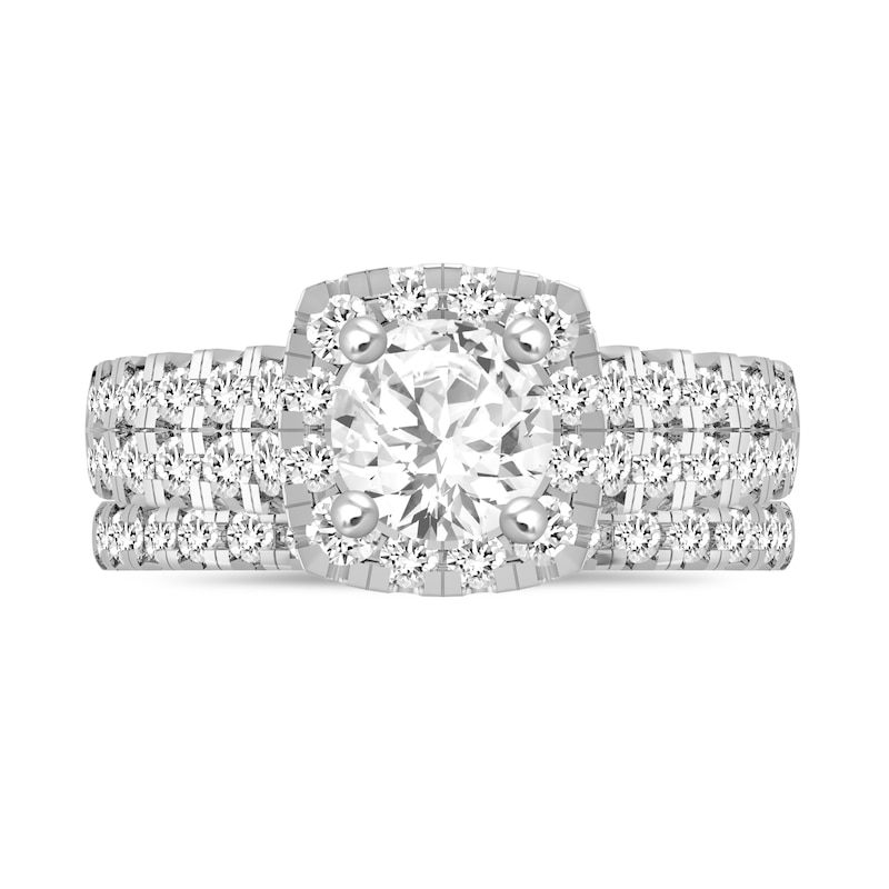 Main Image 3 of 2-1/3 CT. T.W. Diamond Cushion Frame Double Row Bridal Set in 14K White Gold (I/I2)