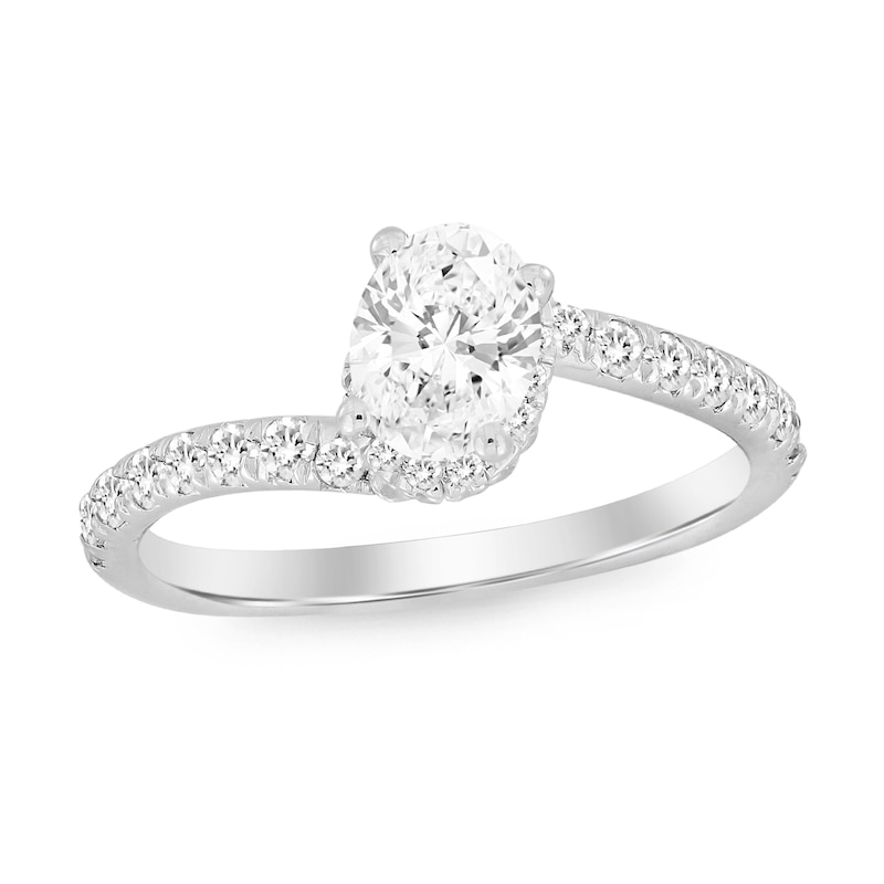 Main Image 1 of 1-1/4 CT. T.W. Oval Diamond Bypass Engagement Ring in 14K White Gold (I/I1)