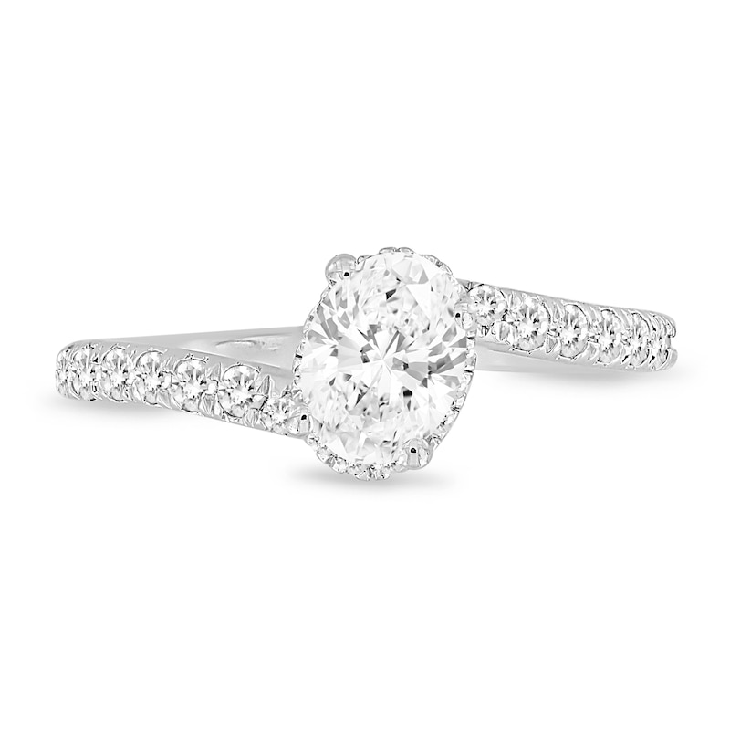 Main Image 3 of 1-1/4 CT. T.W. Oval Diamond Bypass Engagement Ring in 14K White Gold (I/I1)