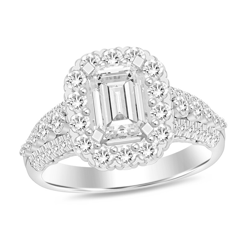Main Image 1 of 2 CT. T.W. Emerald-Cut Diamond Frame Multi-Row Engagement Ring in 14K White Gold (I/I1)