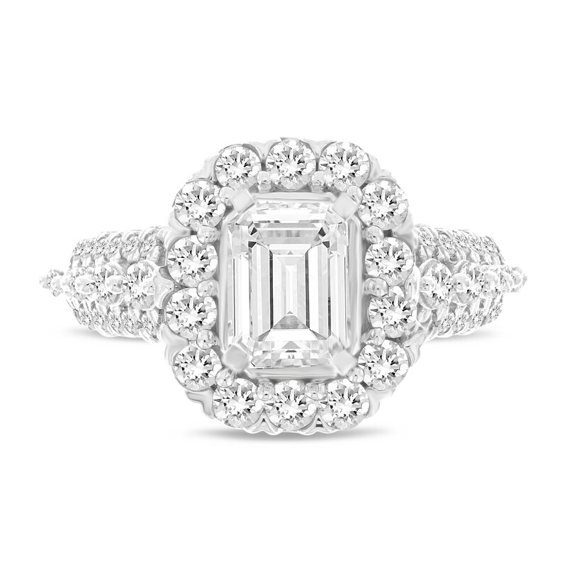 Main Image 3 of 2 CT. T.W. Emerald-Cut Diamond Frame Multi-Row Engagement Ring in 14K White Gold (I/I1)