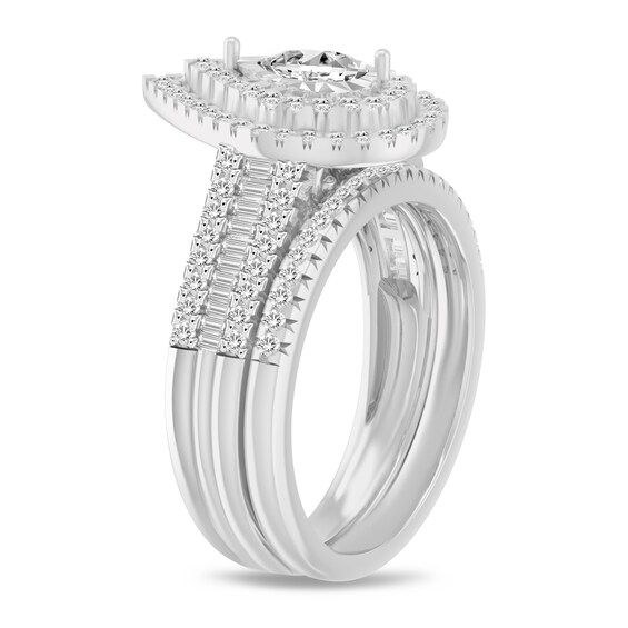 1 CT. T.w. Pear-Shaped Diamond Frame Multi-Row Bridal Set in 14K White Gold (I/I1)