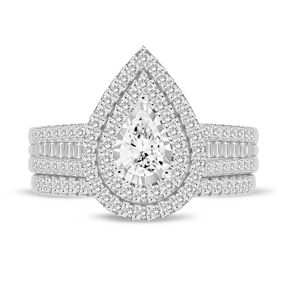 1 CT. T.w. Pear-Shaped Diamond Frame Multi-Row Bridal Set in 14K White Gold (I/I1)