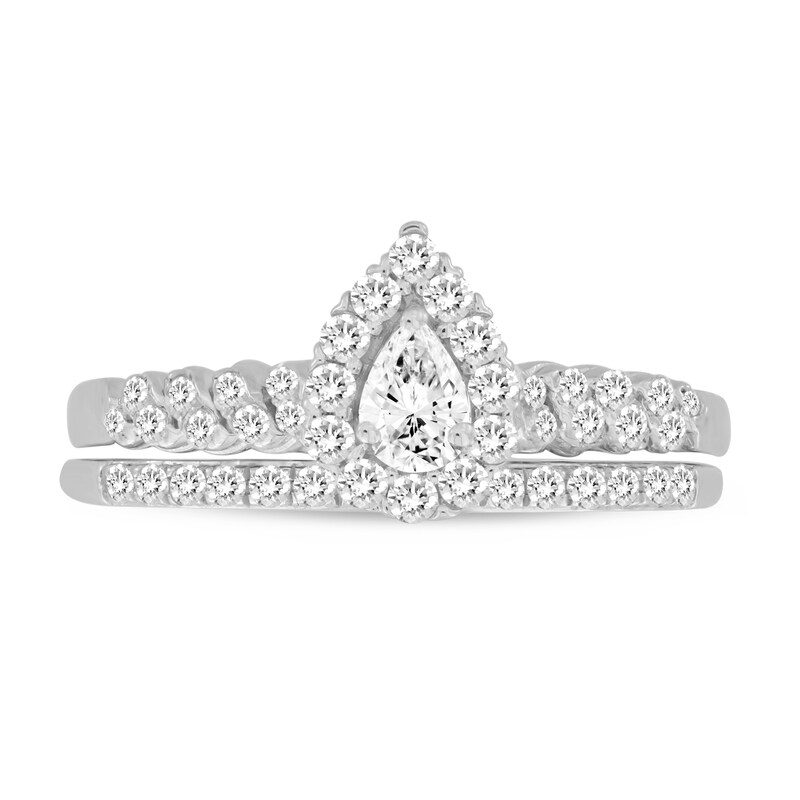 Main Image 3 of 1/2 CT. T.W. Pear-Shaped Diamond Frame Double Row Bridal Set in 10K White Gold (I/I1)