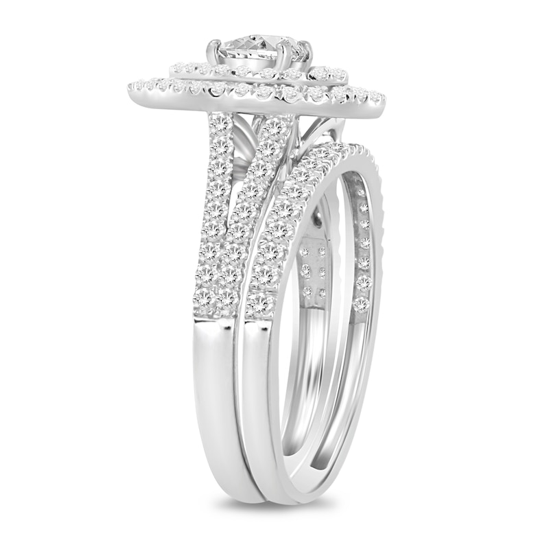 Main Image 2 of 1 CT. T.W. Pear-Shaped Diamond Double Frame Multi-Row Bridal Set in 14K White Gold (I/I1)