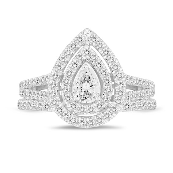 1 CT. T.w. Pear-Shaped Diamond Double Frame Multi-Row Bridal Set in 14K White Gold (I/I1)