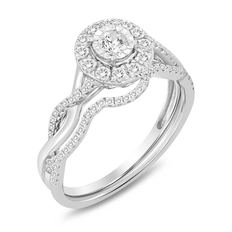 Main Image 2 of 1/2 CT. T.W. Diamond Frame Twist Shank Bridal Set in 10K White Gold (I/I2)