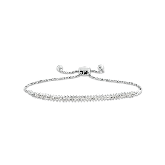 3/8 CT. T.w. Diamond Double Row Diagonal Line Bolo Bracelet in 10K White Gold - 9.5"