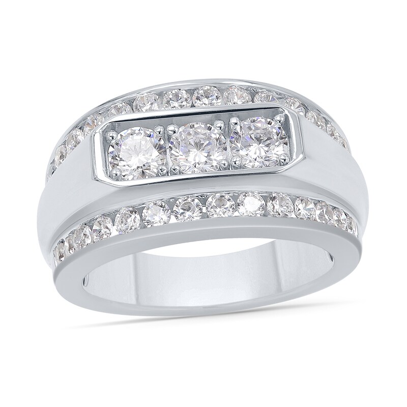 Main Image 1 of Men's 2 CT. T.W. Certified Lab-Created Diamond Edge Raised Three Stone Ring in 14K White Gold (F/SI2)