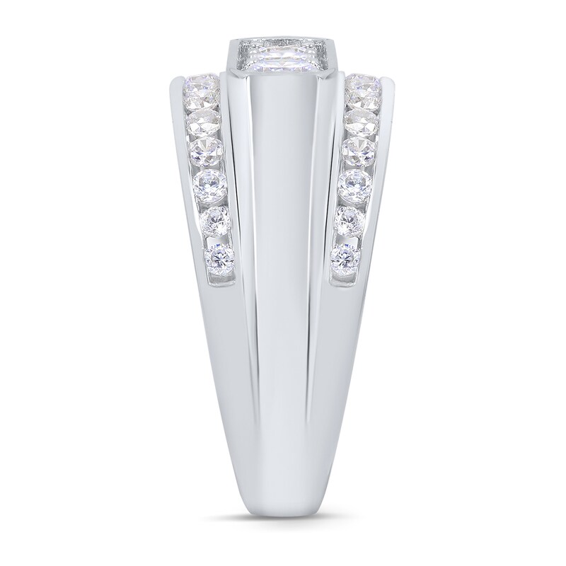 Main Image 2 of Men's 2 CT. T.W. Certified Lab-Created Diamond Edge Raised Three Stone Ring in 14K White Gold (F/SI2)