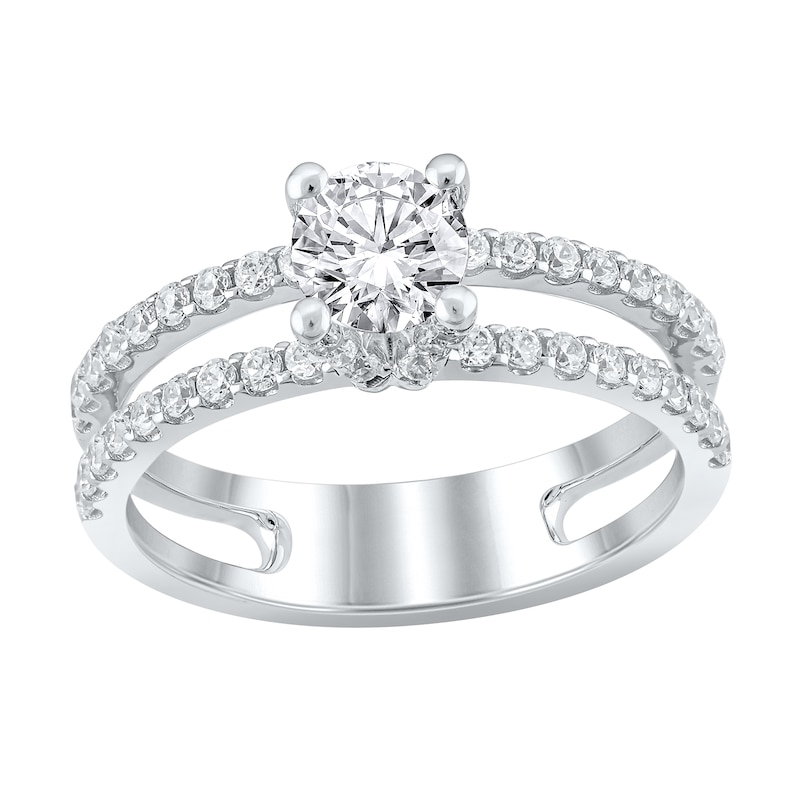 Main Image 1 of 1-1/5 CT. T.W. Diamond Double Row Open Shank Engagement Ring in 14K White Gold (I/I2)