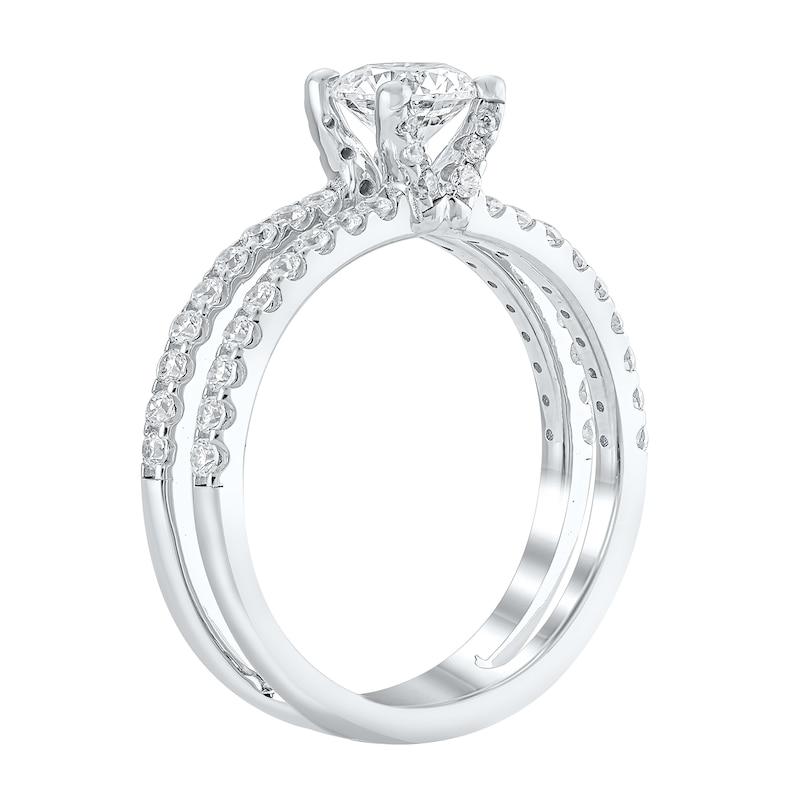 Main Image 3 of 1-1/5 CT. T.W. Diamond Double Row Open Shank Engagement Ring in 14K White Gold (I/I2)
