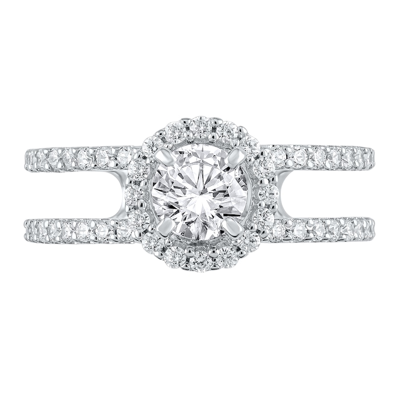 Main Image 2 of 1-1/5 CT. T.W. Diamond Frame Double Row Open Shank Engagement Ring in 14K White Gold (I/I2)