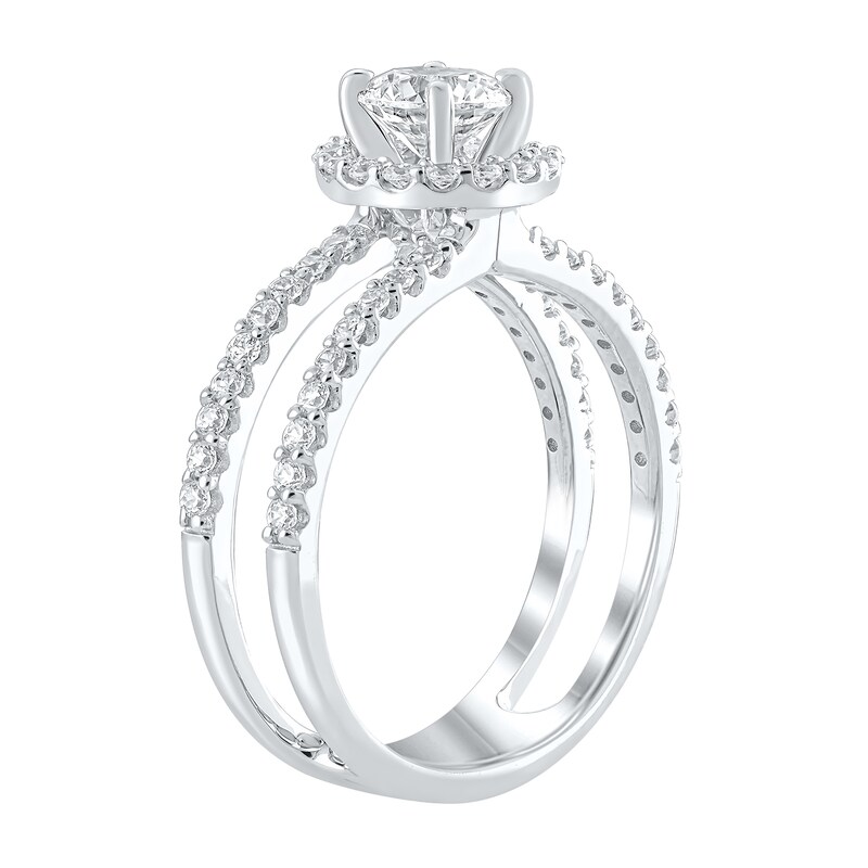 Main Image 3 of 1-1/5 CT. T.W. Diamond Frame Double Row Open Shank Engagement Ring in 14K White Gold (I/I2)
