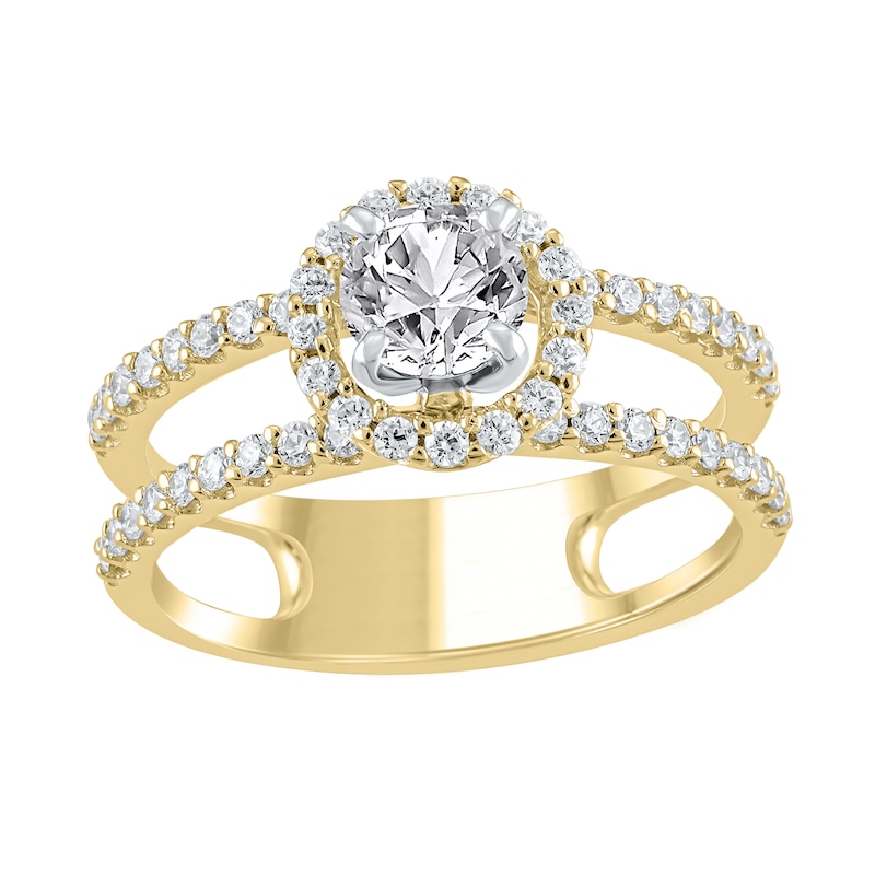Main Image 1 of 1-1/5 CT. T.W. Diamond Frame Double Row Open Shank Engagement Ring in 14K Gold (I/I2)