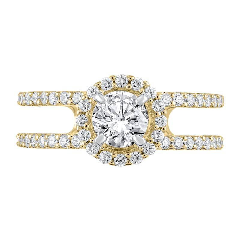 Main Image 2 of 1-1/5 CT. T.W. Diamond Frame Double Row Open Shank Engagement Ring in 14K Gold (I/I2)