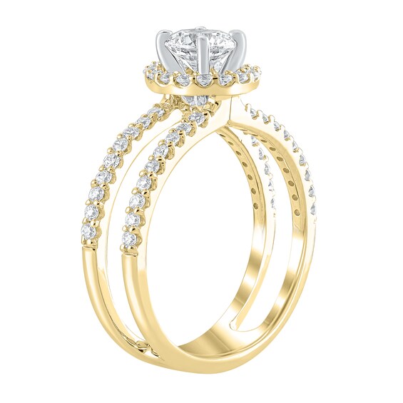 1-1/5 CT. T.w. Diamond Frame Double Row Open Shank Engagement Ring in 14K Gold (I/I2)