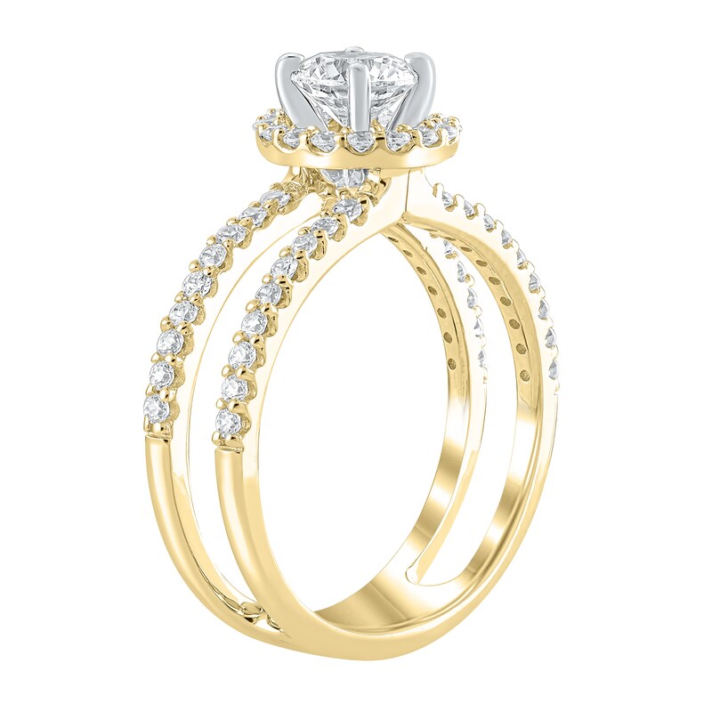 Main Image 3 of 1-1/5 CT. T.W. Diamond Frame Double Row Open Shank Engagement Ring in 14K Gold (I/I2)