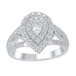 1-1/6 CT. T.W. Pear-Shaped Diamond Double Frame Twist Shank Ring in 14K White Gold