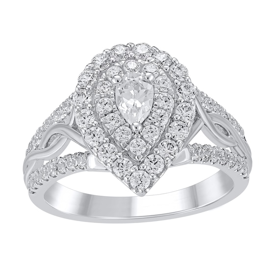 1-1/6 CT. T.w. Pear-Shaped Diamond Double Frame Twist Shank Ring in 14K White Gold