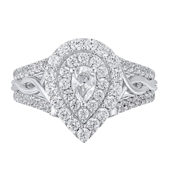 1-1/6 CT. T.w. Pear-Shaped Diamond Double Frame Twist Shank Ring in 14K White Gold