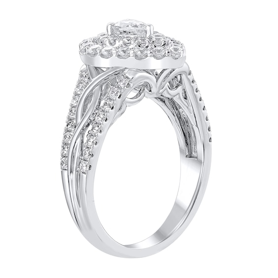 1-1/6 CT. T.w. Pear-Shaped Diamond Double Frame Twist Shank Ring in 14K White Gold