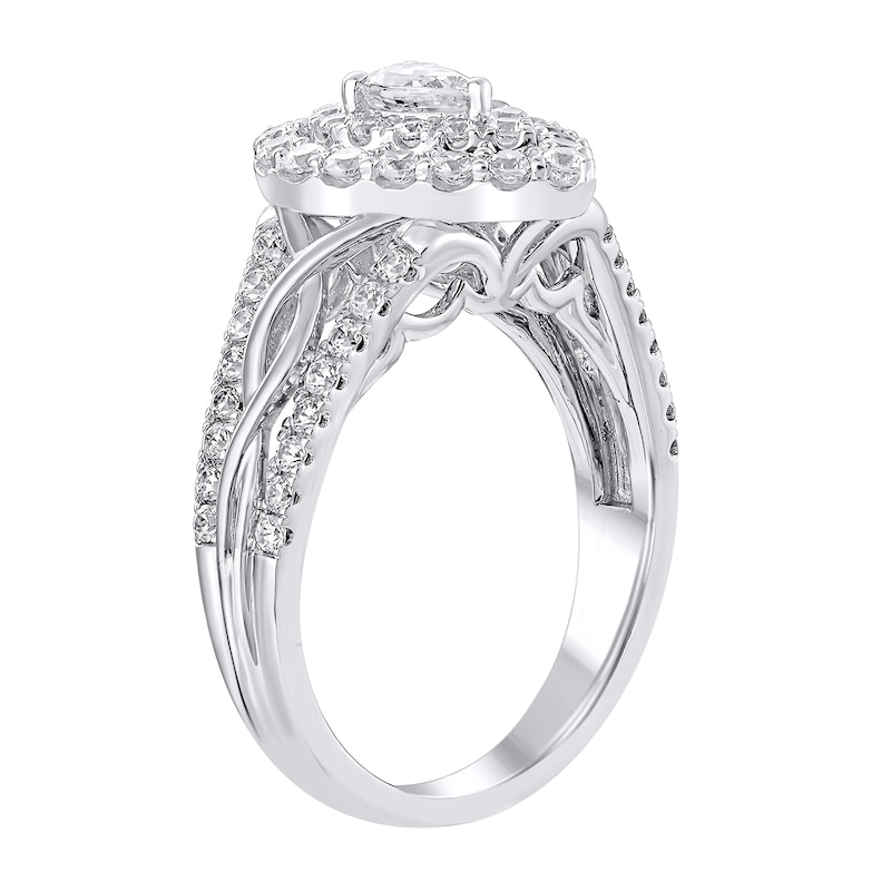 Main Image 3 of 1-1/6 CT. T.W. Pear-Shaped Diamond Double Frame Twist Shank Ring in 14K White Gold