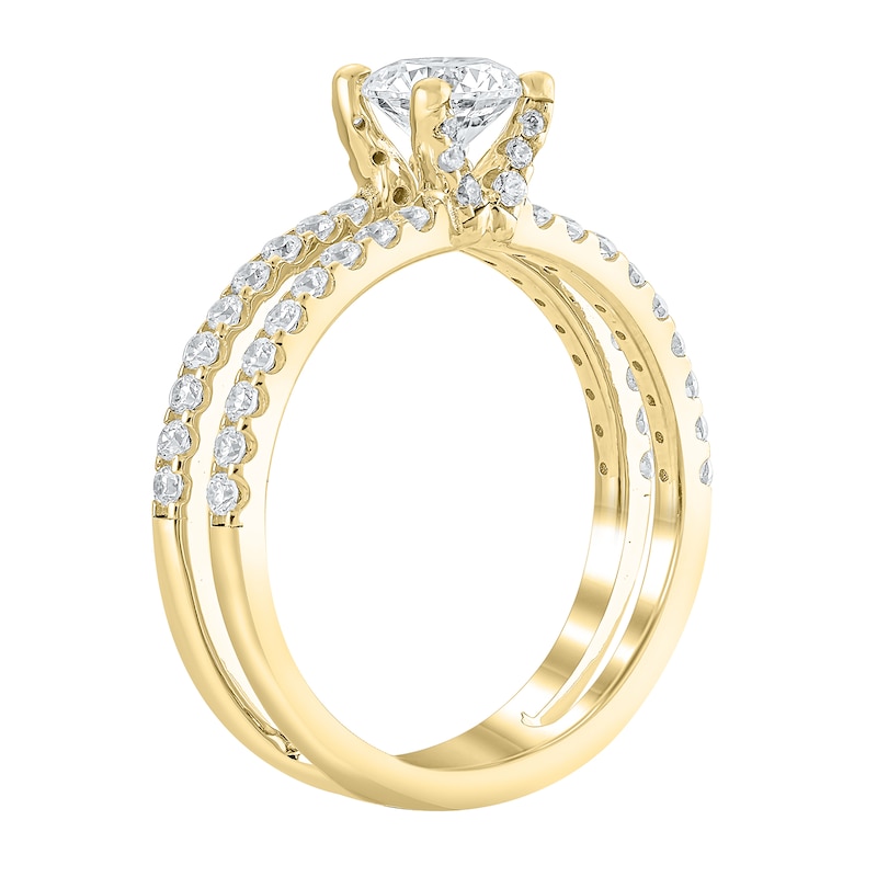 Main Image 3 of 1-1/5 CT. T.W. Diamond Double Row Open Shank Engagement Ring in 14K Gold (I/I2)