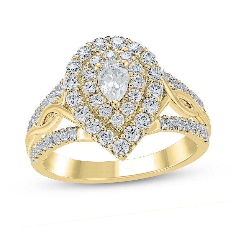 Main Image 1 of 1-1/6 CT. T.W. Pear-Shaped Diamond Double Frame Twist Shank Ring in 14K Gold