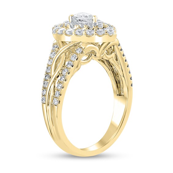 1-1/6 CT. T.w. Pear-Shaped Diamond Double Frame Twist Shank Ring in 14K Gold