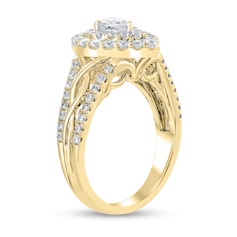 Main Image 2 of 1-1/6 CT. T.W. Pear-Shaped Diamond Double Frame Twist Shank Ring in 14K Gold