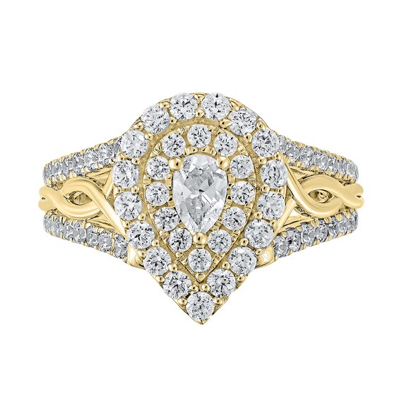 1-1/6 CT. T.w. Pear-Shaped Diamond Double Frame Twist Shank Ring in 14K Gold