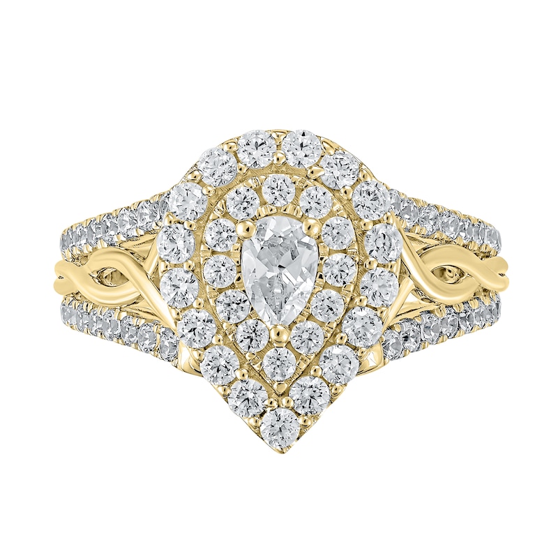 Main Image 3 of 1-1/6 CT. T.W. Pear-Shaped Diamond Double Frame Twist Shank Ring in 14K Gold