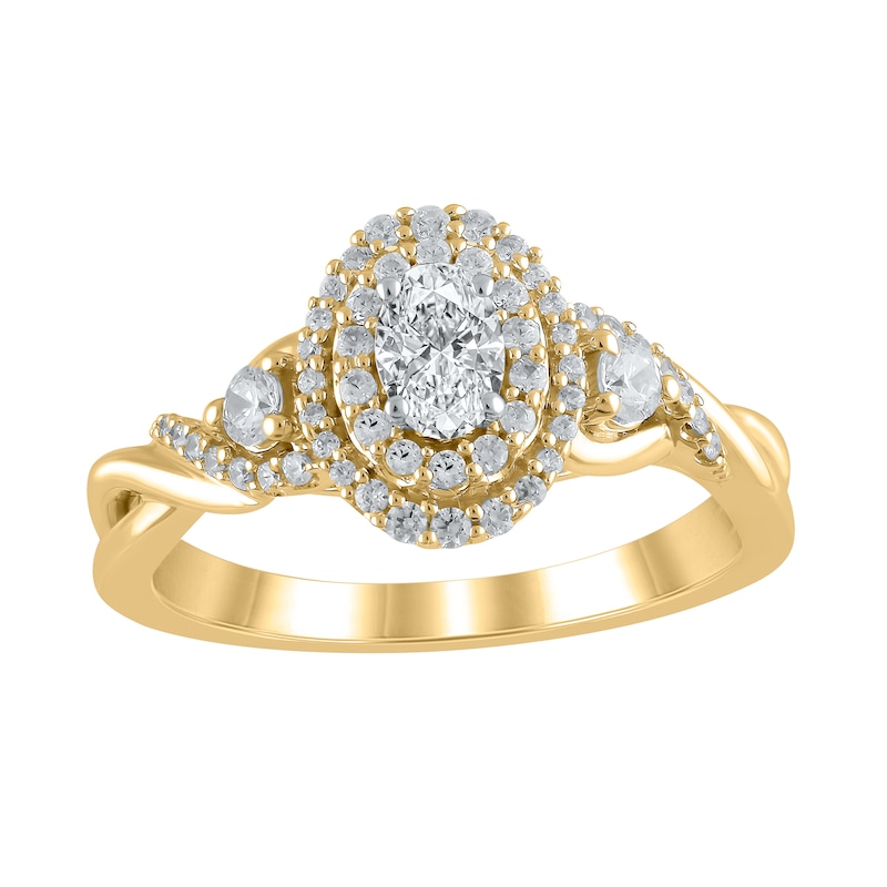 Main Image 1 of 5/8 CT. T.W. Oval Diamond Double Frame Twist Shank Ring in 10K Gold