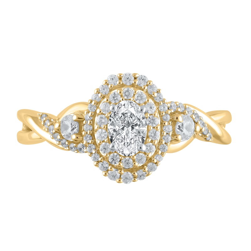 Main Image 2 of 5/8 CT. T.W. Oval Diamond Double Frame Twist Shank Ring in 10K Gold