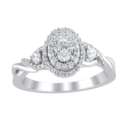 5/8 CT. T.W. Oval Diamond Double Frame Twist Shank Ring in 10K White Gold