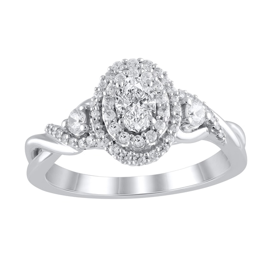 5/8 CT. T.w. Oval Diamond Double Frame Twist Shank Ring in 10K White Gold