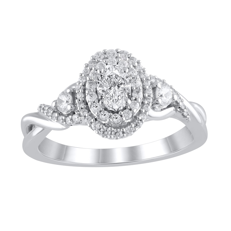Main Image 1 of 5/8 CT. T.W. Oval Diamond Double Frame Twist Shank Ring in 10K White Gold