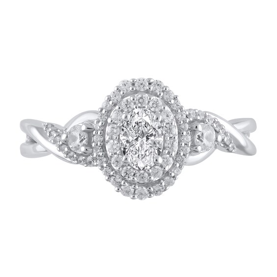 5/8 CT. T.w. Oval Diamond Double Frame Twist Shank Ring in 10K White Gold