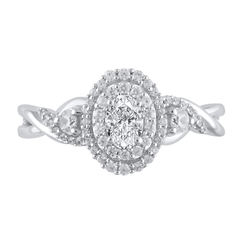 Main Image 2 of 5/8 CT. T.W. Oval Diamond Double Frame Twist Shank Ring in 10K White Gold