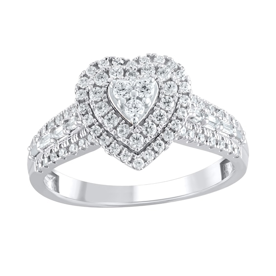 1/2 CT. T.w. Multi-Diamond Frame Heart Ring in 10K White Gold