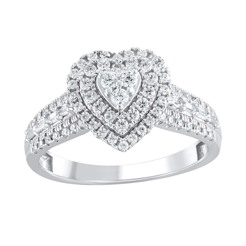 Main Image 1 of 1/2 CT. T.W. Multi-Diamond Frame Heart Ring in 10K White Gold