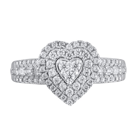 1/2 CT. T.w. Multi-Diamond Frame Heart Ring in 10K White Gold