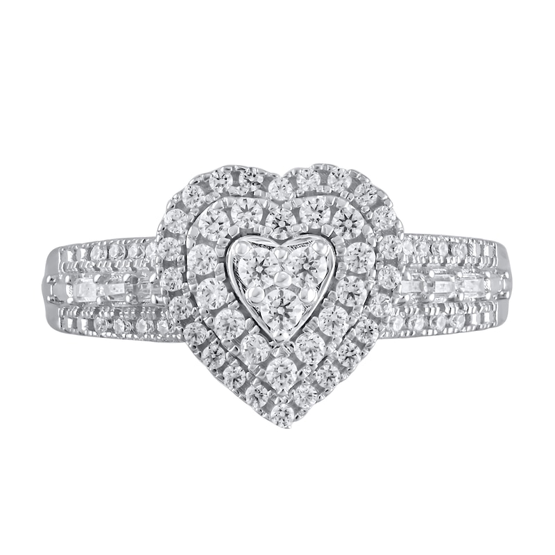 Main Image 2 of 1/2 CT. T.W. Multi-Diamond Frame Heart Ring in 10K White Gold