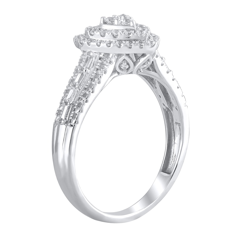 Main Image 3 of 1/2 CT. T.W. Multi-Diamond Frame Heart Ring in 10K White Gold
