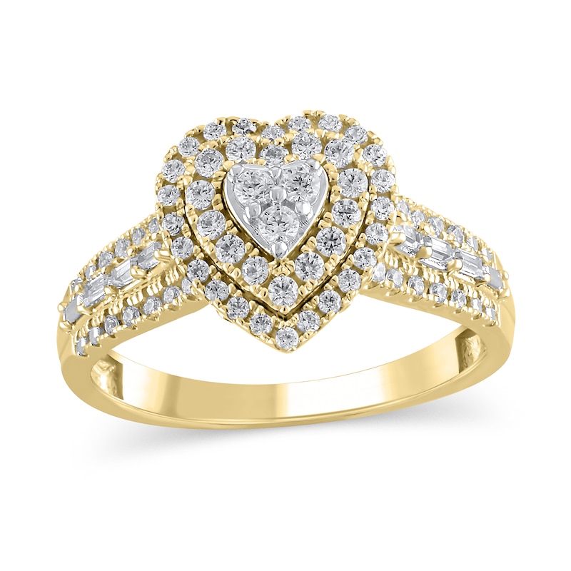 Main Image 1 of 1/2 CT. T.W. Multi-Diamond Frame Heart Ring in 10K Gold