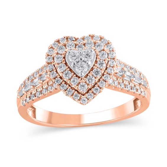 1/2 CT. T.w. Multi-Diamond Frame Heart Ring in 10K Rose Gold