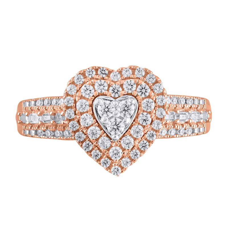 Main Image 2 of 1/2 CT. T.W. Multi-Diamond Frame Heart Ring in 10K Rose Gold