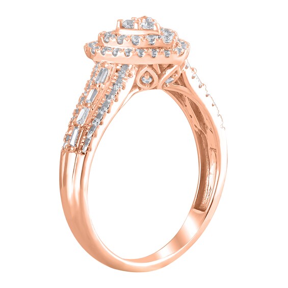 1/2 CT. T.w. Multi-Diamond Frame Heart Ring in 10K Rose Gold