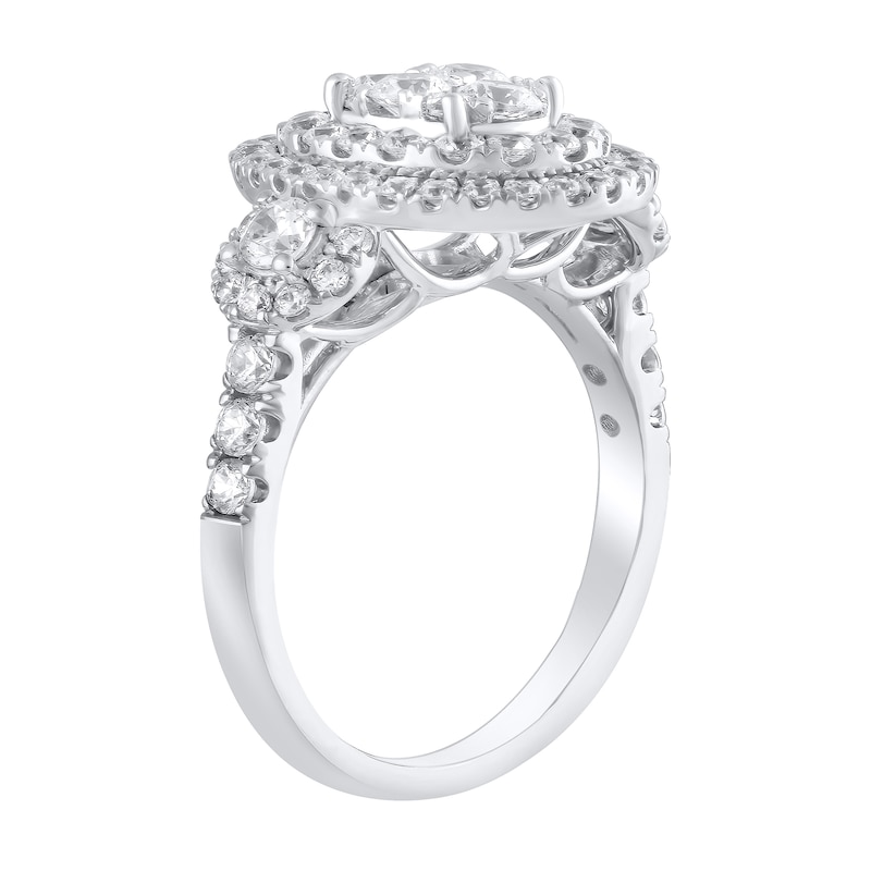 Main Image 3 of 1-1/2 CT. T.W. Oval Multi-Diamond Frame Three Stone Engagement Ring in 10K White Gold
